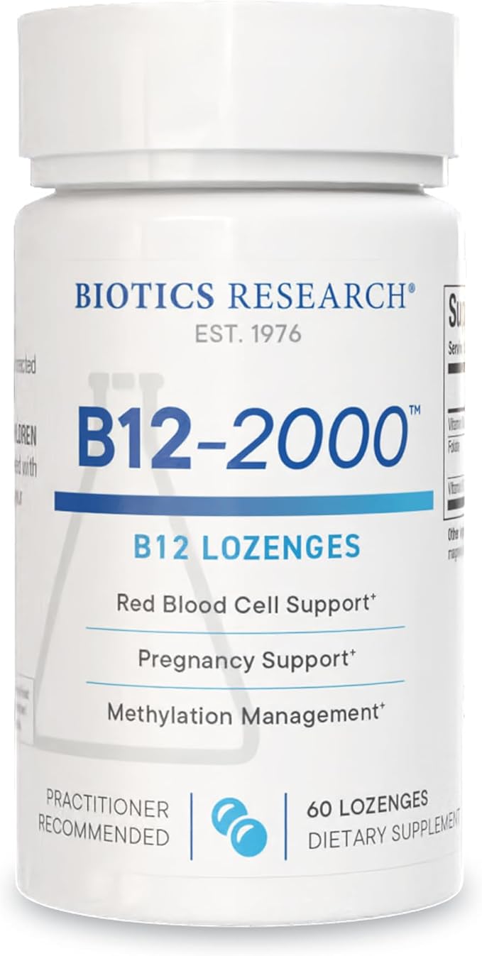 Biotics Research B12-2000™ Vitamin B12 2000 mcg, B6, Folate Supplement - Supplies high Potency Level of B6, B12 Vitamins and folate - Natural, Delicious Berry Flavor, Dissolves Easily -60 Lozenges