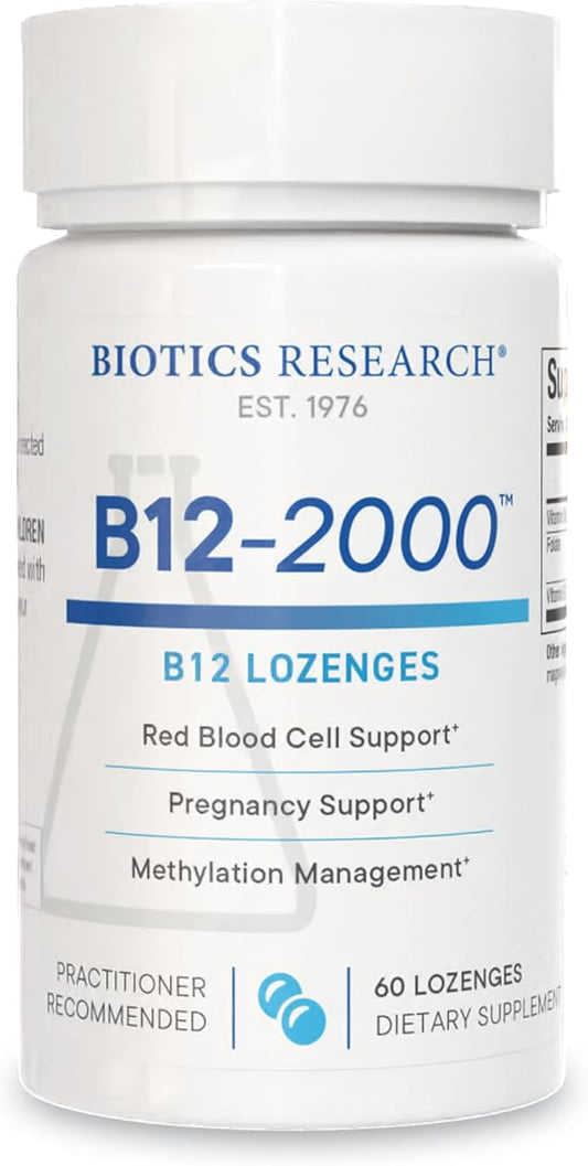 Biotics Research B12-2000™ Vitamin B12 2000 mcg, B6, Folate Supplement - Supplies high Potency Level of B6, B12 Vitamins and folate - Natural, Delicious Berry Flavor, Dissolves Easily -60 Lozenges