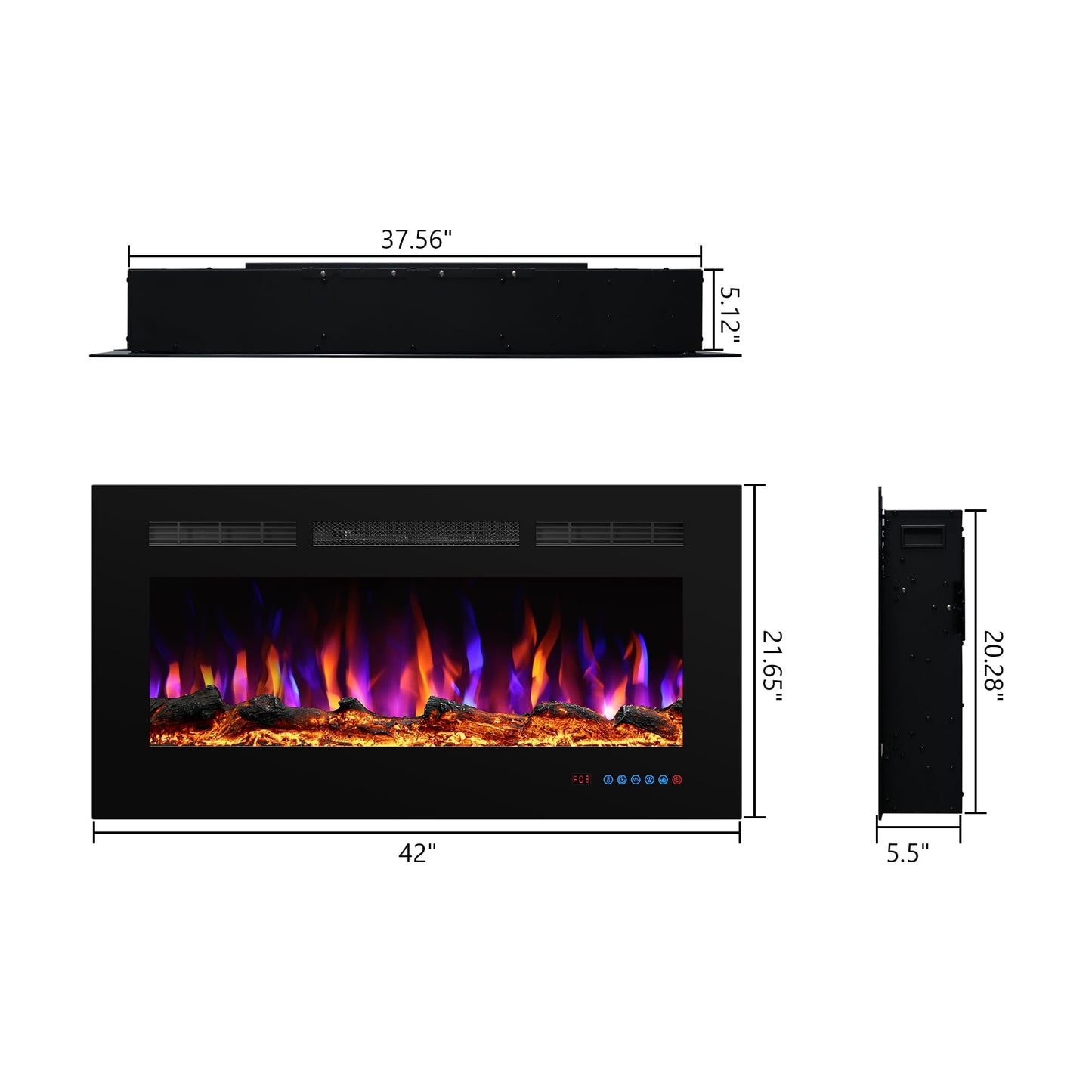 Valuxhome 36" Electric Fireplace, WiFi App Control, Wall-Mount & Recessed, 3 Flame Colors, 5 Brightness, Overheating Protection, Touch Screen, 750/1500W,Timer,Hard-Wire