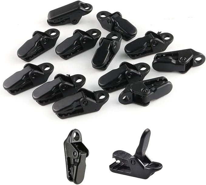 E-outstanding 12-Pack Small Outdoor Camping Awning Point Hook Tent Windbreak Clamp Plastic Crocodile Clip 33x10x13mm, Black