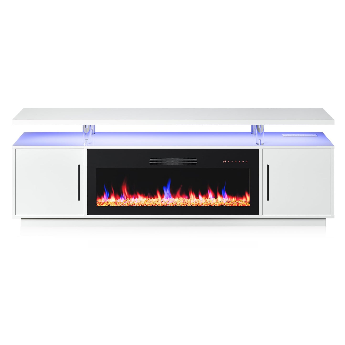 BELLEZE 79" TV Stand for TVs up to 85", LED Light Entertainment Center with 42" Electric Fireplace Heater, Storage Cabinet with USB AC Outlet, Media Console Table for Living Room - Avenue (White)