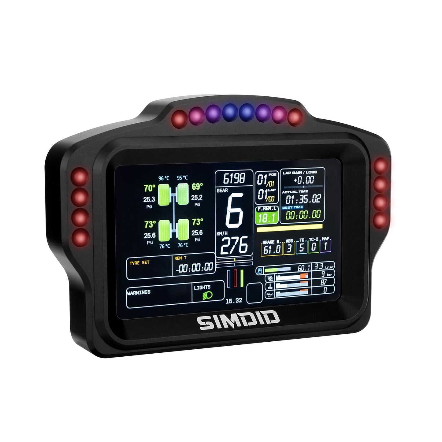 MiYee DV480 PRO Dashboard Sim Racing Dash Display with 5" Screen & 16 RGB LEDs for Simulation Racing Games Accessories