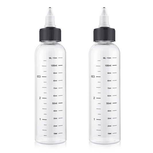 BESARME 2 Pack Applicator Bottles for Hair Oil - 4 Ounce Plastic Squeeze Bottles with Clear Graduated Scale