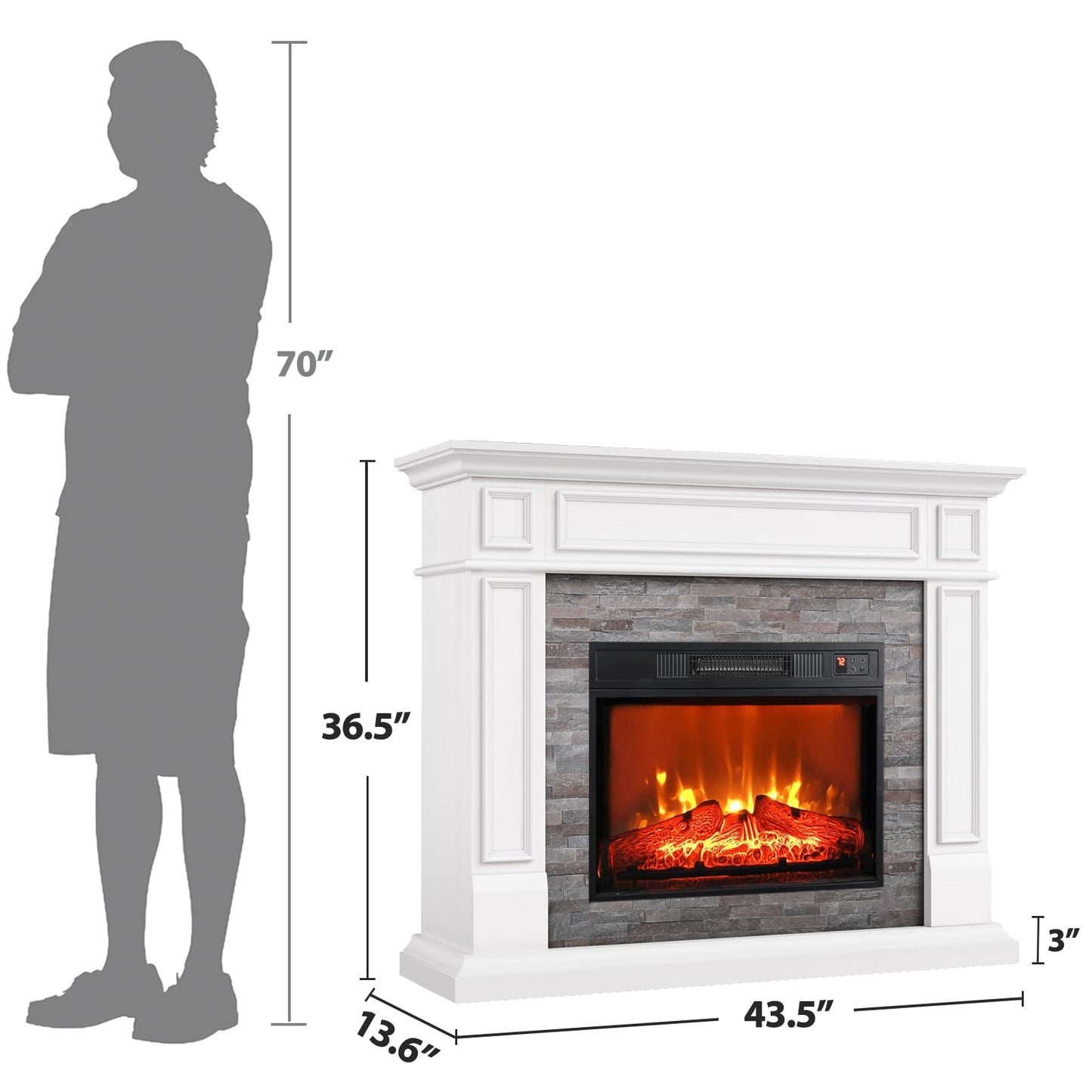 LGHM 44" Electric Fireplace with Mantel, Tall Fireplace Heater Freestanding, Realistic Stacked Stone Surround with Remote Control Timer LED Flame for Living Room,Bedroom…