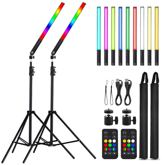 LED Light Sticks RGB Light Wand, Photography Light Stick LED Video Lighting Kit 9 Color Modes, with 26.2" to 78.7" Tripods, Adjustable 3200K-5600K, Pack of 2 [Upgraded]