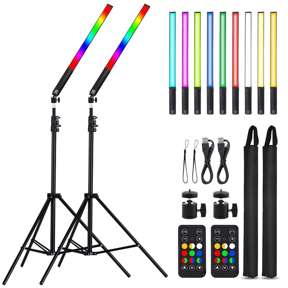 LED Light Sticks RGB Light Wand, Photography Light Stick LED Video Lighting Kit 9 Color Modes, with 26.2" to 78.7" Tripods, Adjustable 3200K-5600K, Pack of 2 [Upgraded]