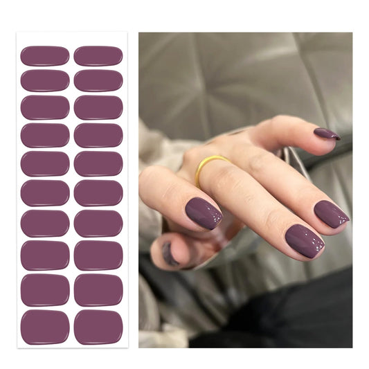 OAUEE Semi Cured Gel Nail Strips | 20 Nail Stickers | Salon Quality, Easy Application and Removal (Deep Purple)