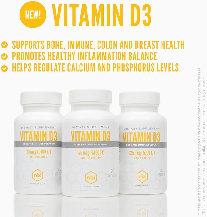 High Potency Vitamin D3 125 mcg (5000 IU) Softgels with Rosemary Extract Antioxidants | Bone, Immunity, Brain and Inflammation Balance Support | 90 Softgel Capsules