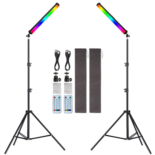 RGB Photography Light Wand Stick, 360° Full Color Portable LED Lighting Wand Handheld 5000mAh Rechargeable Battery & Magnet with 27"-80" Tripod Stand-2 Pack