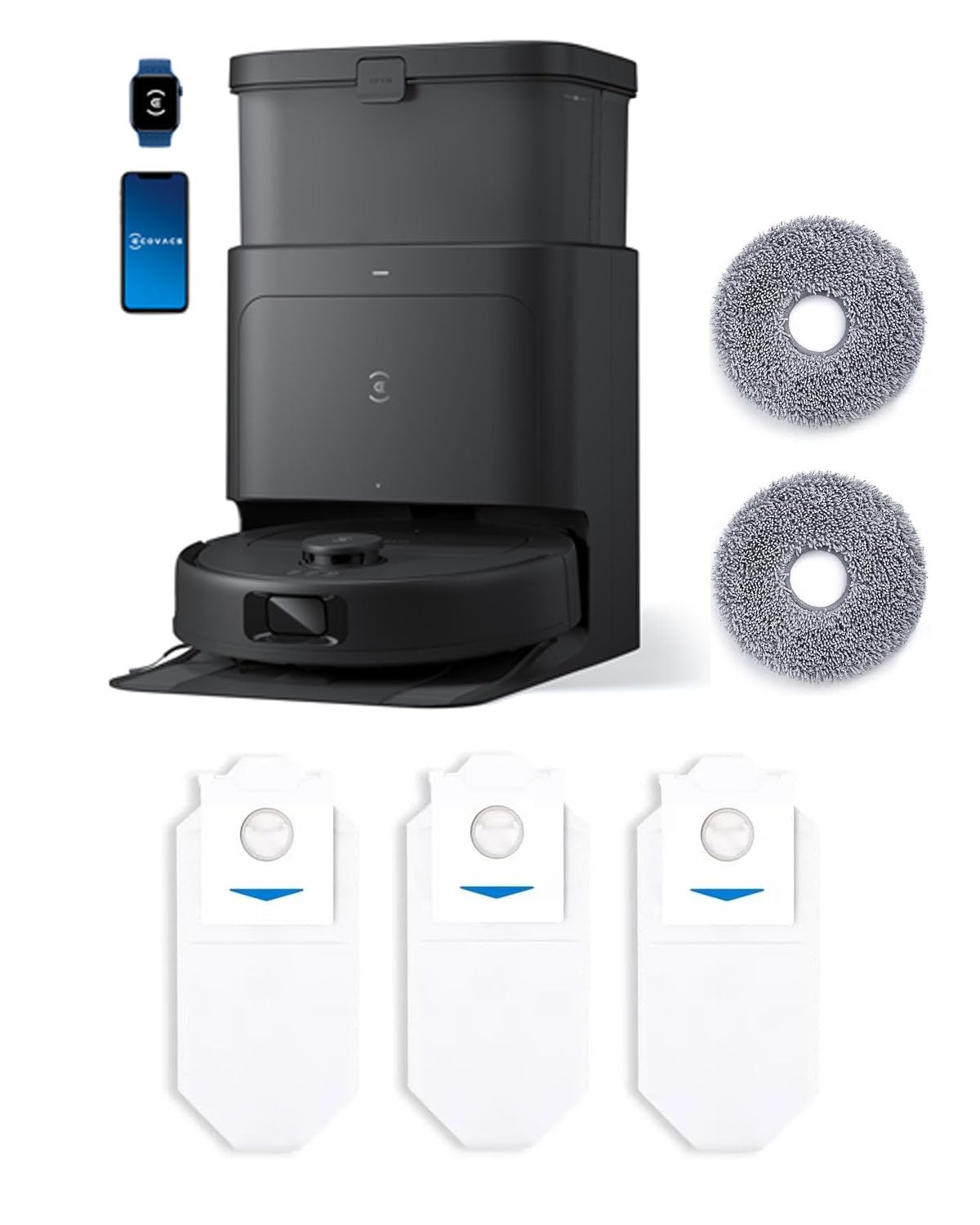 ECOVACS DEEBOT N30 Omni Care Robot Vacuum and Mop, 10000Pa Suction, TruEdge Adaptive Edge Mopping, ZeroTangle 2.0 Technology, Hot Air-Drying, Self-Emptying, Auto-Lift Mopping, Obstacle Avoidance