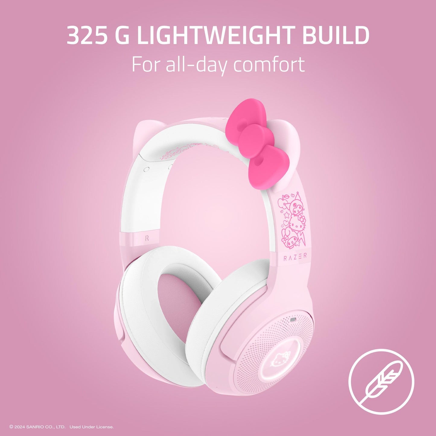 Razer Kraken Kitty V2 BT Wireless RGB Headset: Chroma RGB - Bluetooth 5.2-40 mm Drivers - 40 Hr Battery w/Type C Charging - Hello Kitty & Friends Edition