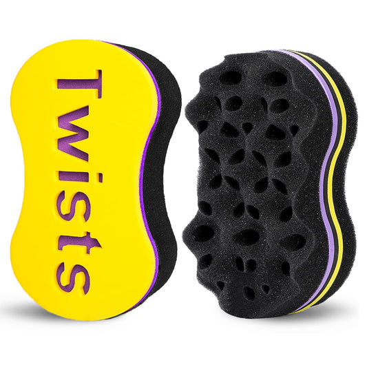 2Pcs Yellow Curl Sponge Set For Men & Women - Small Holes Design, Two-Sided For Natural And Black Hair Styles, Twist Sponge Brus
