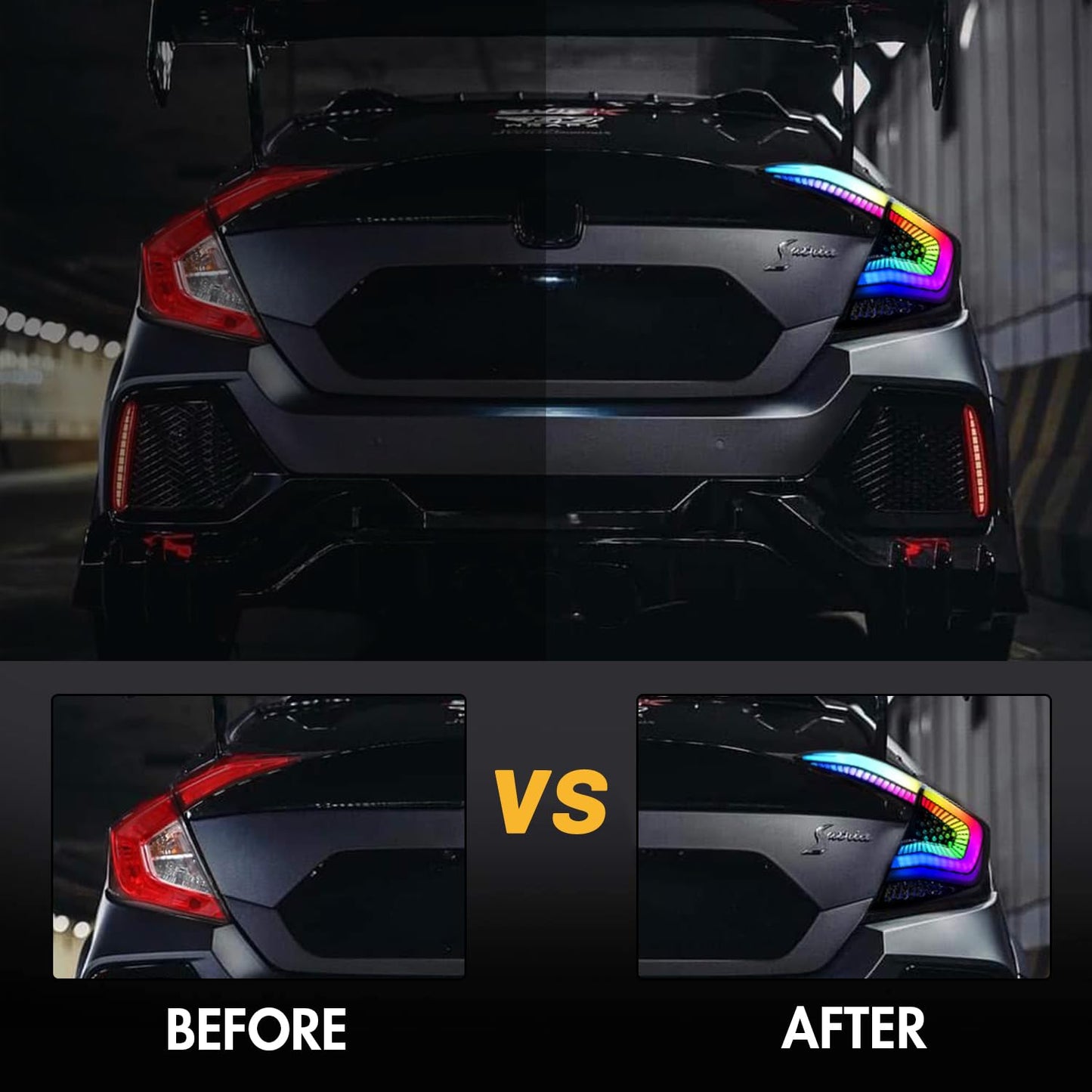 T T-ABC New RGB Taillight Compatible with Honda Civic 2016-2021 Tail Light Sedan Touring Sport EX EXL LX Rear Lights 10th Gen Accessories LED Sequential Custom Back Replacement (Starry S Multicolored)