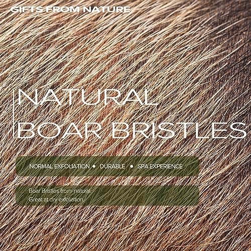 2 in 1 Long Handle Bath&Shower Brush,Bath Scrubber,Boar Bristle with Pumice Stone Exfoliate & Soften Skin,Dry Brushing Body Brush for Cellulite&Lymphatic Drainage