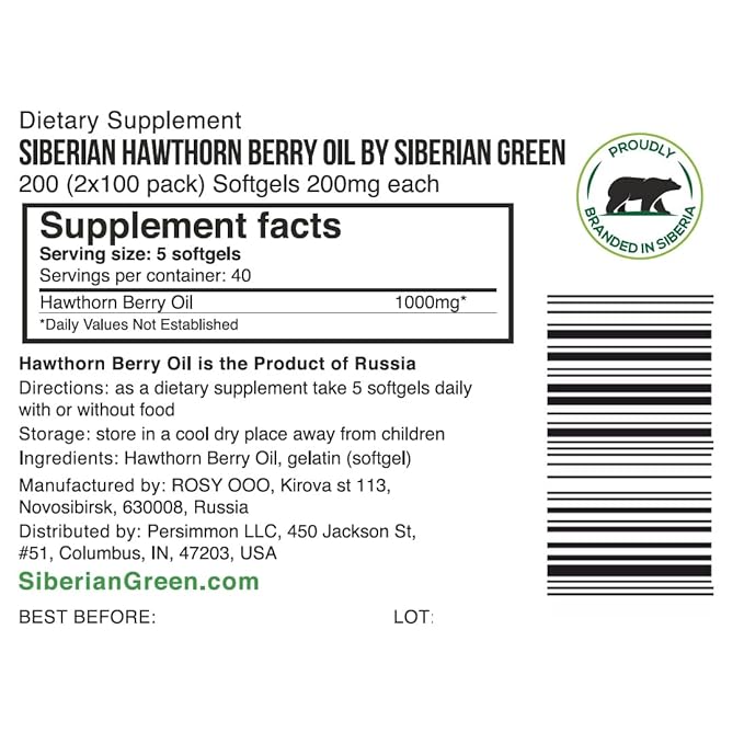 Best Value Organic Siberian Hawthorn Oil 200 Capsules Extra Virgin Cold Pressed (2 Pack)