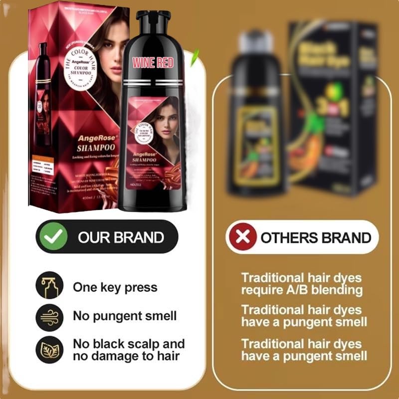 Hair Dye Shampoo 3 in 1, Instant Herb Ingrident Hair Dye to Cover Gray Hair, Long-lasting & Natual, Wine Red, 400 ML