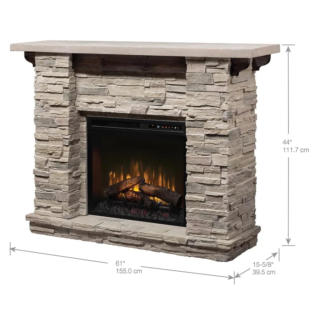 Dimplex Featherston Electric Fireplace with Mantel Surround Package | Pine with Gray Stone-Look, Includes 28" Electric Firebox Heater | 1500W | LED Flames | Remote Control | #GDS28L8-1152LR