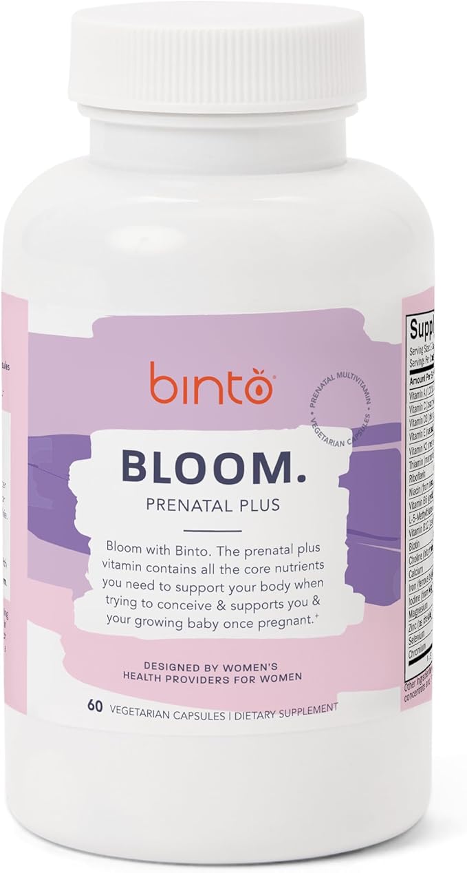 Binto Bloom Prenatal Supplements - Support Healthy Mom & Baby - 30 Day Supply - Multivitamin with Iron, Methylated Folate, Folic Acid - Non-GMO, Gluten Free, Vegetarian, No Preservatives