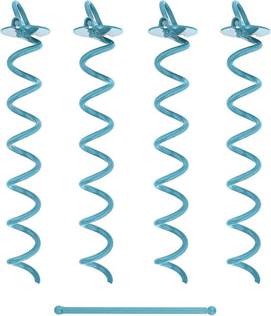 7Penn Ground Anchors Screw in 4 Pack - 16 Inch Sky Blue Spiral Dog Leash Ground Anchor Tie Down - Heavy Duty RV Canopy Stakes for High Wind Camping Tents with 475 lbs Pull Force
