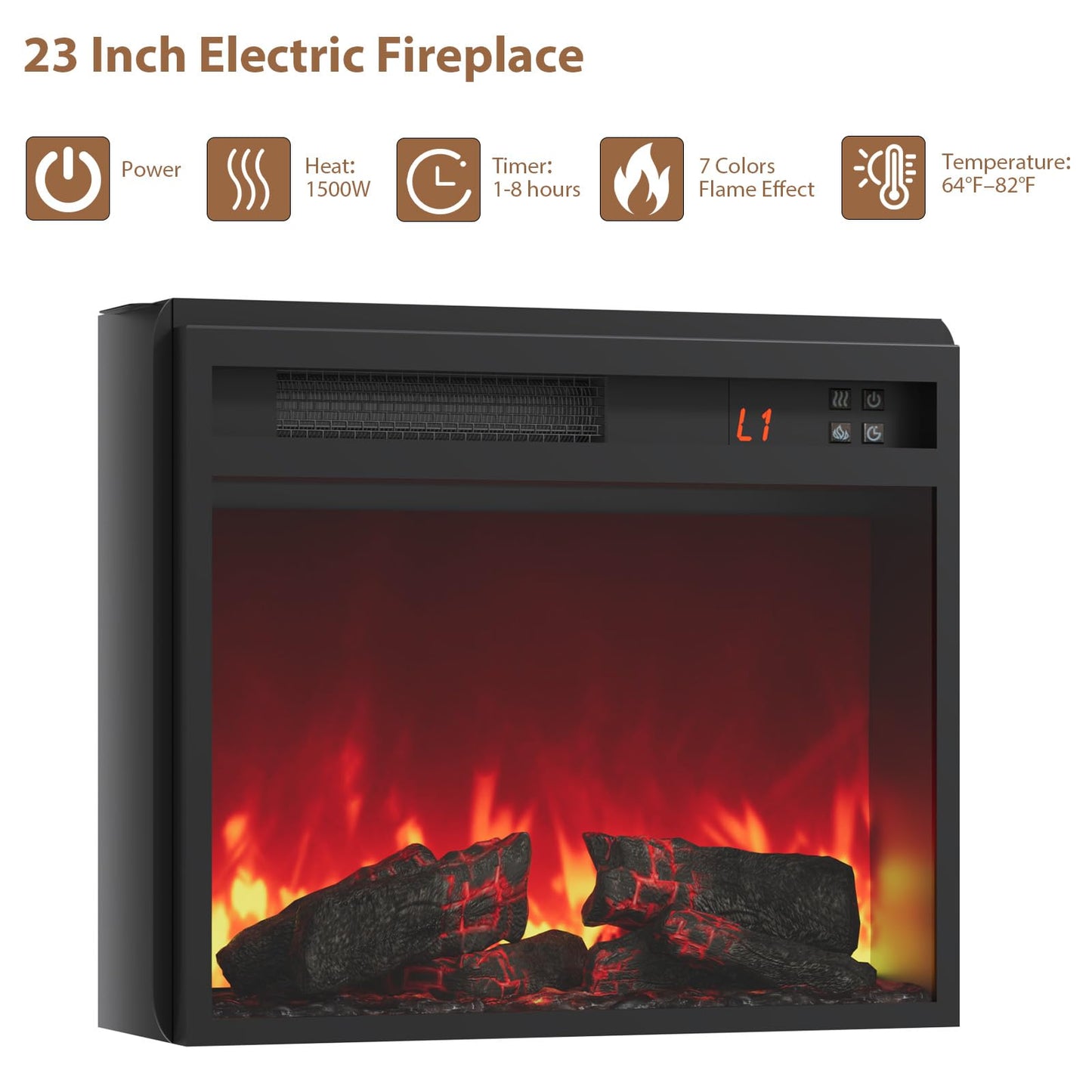 QUW Electric Fireplace TV Stand, 70" Farmhouse Entertainment Center with Open Shelf and Glass Barn Door Cabniet, Modern TV Console Table with 7 Flame Colors for Living Room, Antique White