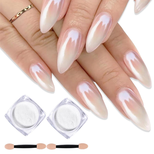 2 Pcs White Pearl Chrome Nail Powder,Mirror Effect Aurora Magic Pearlescent Nail Jewelry Glitter Holographic Pigment Symphony Me