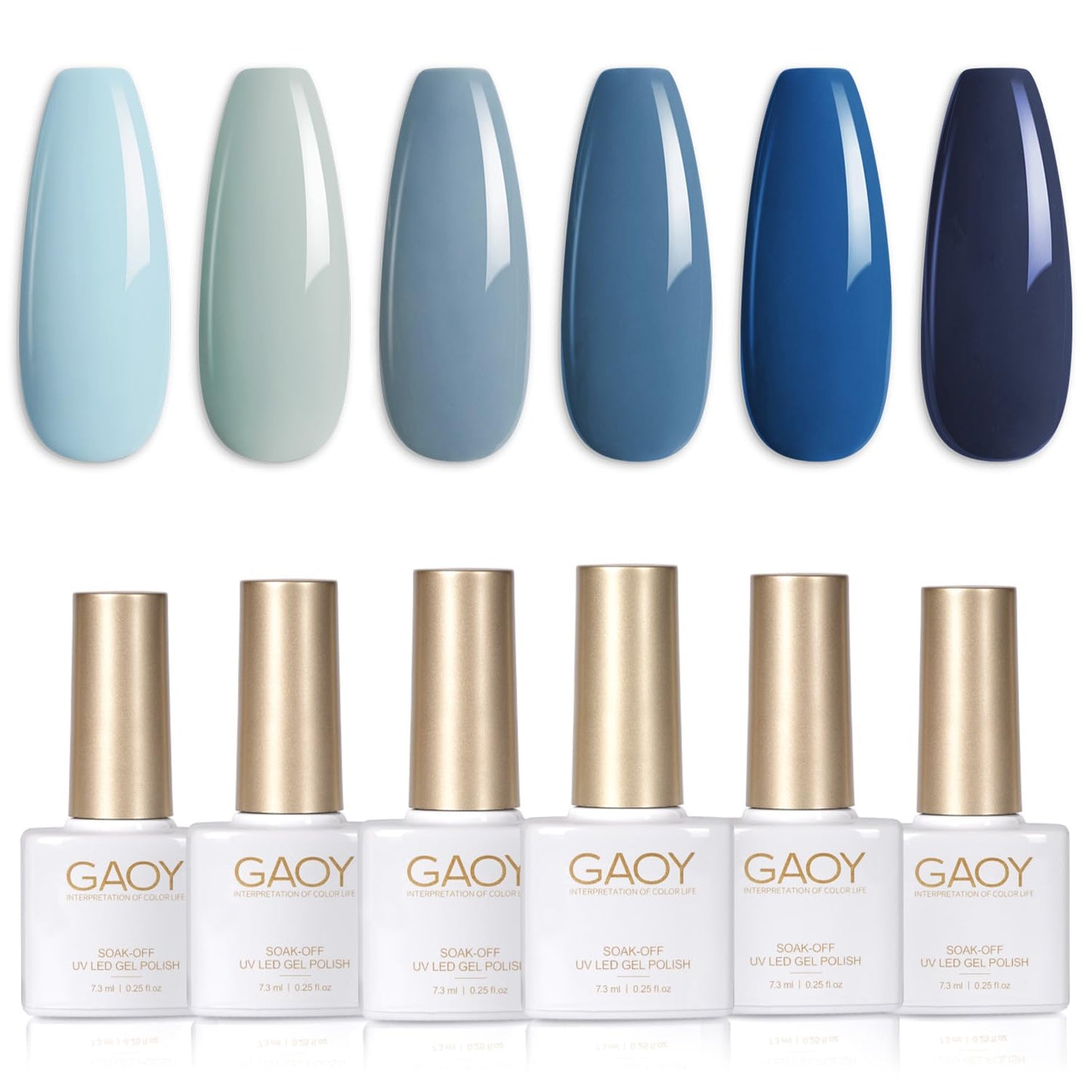 GAOY Blue Navy Gel Nail Polish Set, 6 Colors Nude Gray Baby Blue Soak Off UV Light Cure Gel Polish Kit for Salon and Nail Art DIY at Home