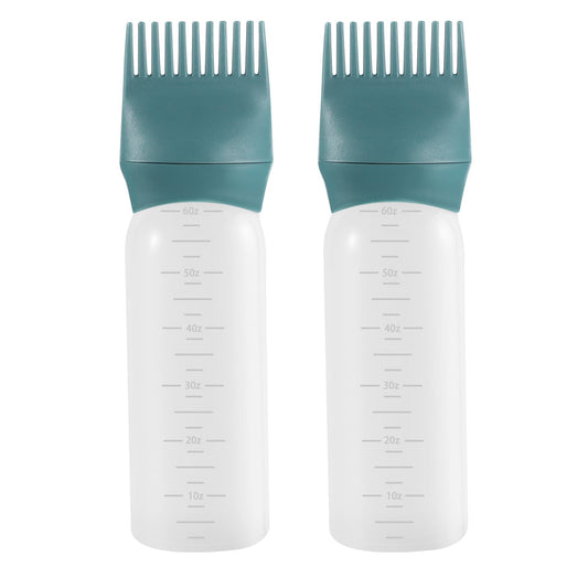 Pimoys Hair Oil Applicator Bottle 6 Ounce, 2 Pack Root Comb Applicator Bottle Hair Dye Bottle Oiling Applicator Brush with Graduated Scale, Dark Blue