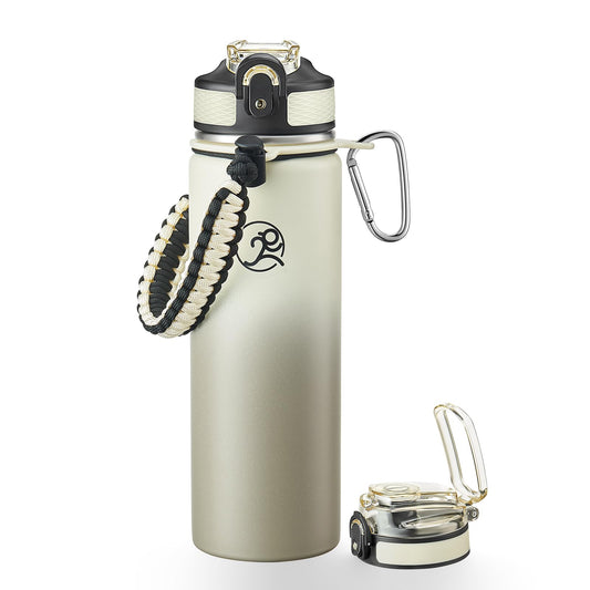 GOSWAG Insulated Sports Water Bottle, 24oz 2 Lids(with Straw/No Straw), Stainless Steel Water Bottles with Paracord Handle, Insulated Thermos with Double-Wall Vacuum Insulation
