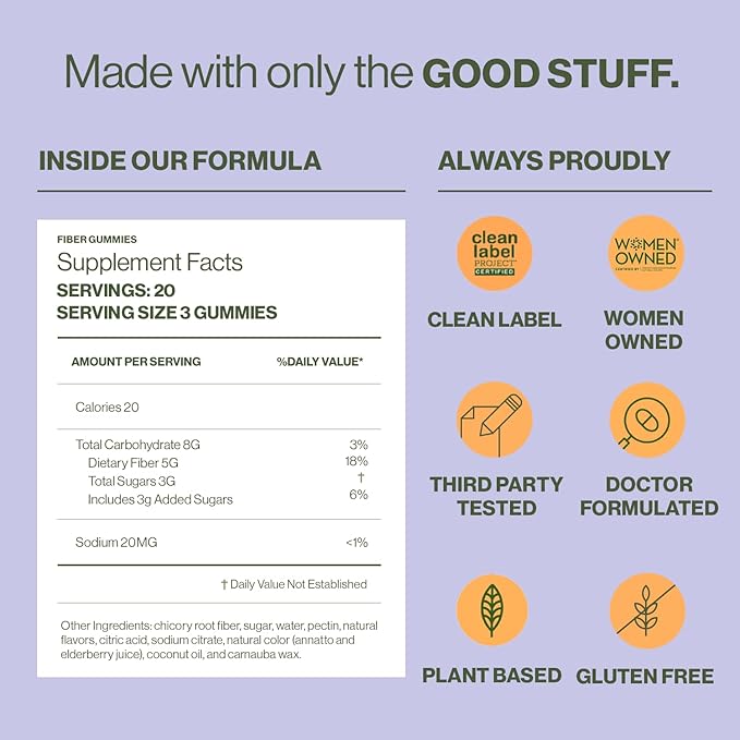 Hilma Prebiotic Fiber Gummies, Daily Fiber Supplement, Gummies for Adults, Supports Gut Health for Women and Promotes Regularity, Citrus and Berry Natural Flavor, FSA Eligible, 60 Count