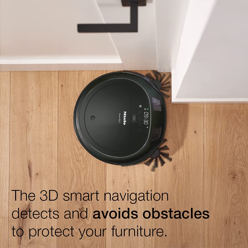 Miele Scout RX3 - Robot Vacuum Cleaner with Smart Navigation, app Control, 4-Stage Cleaning System, 60 min Battery Life, Alexa Compatible, in Obsidian Black