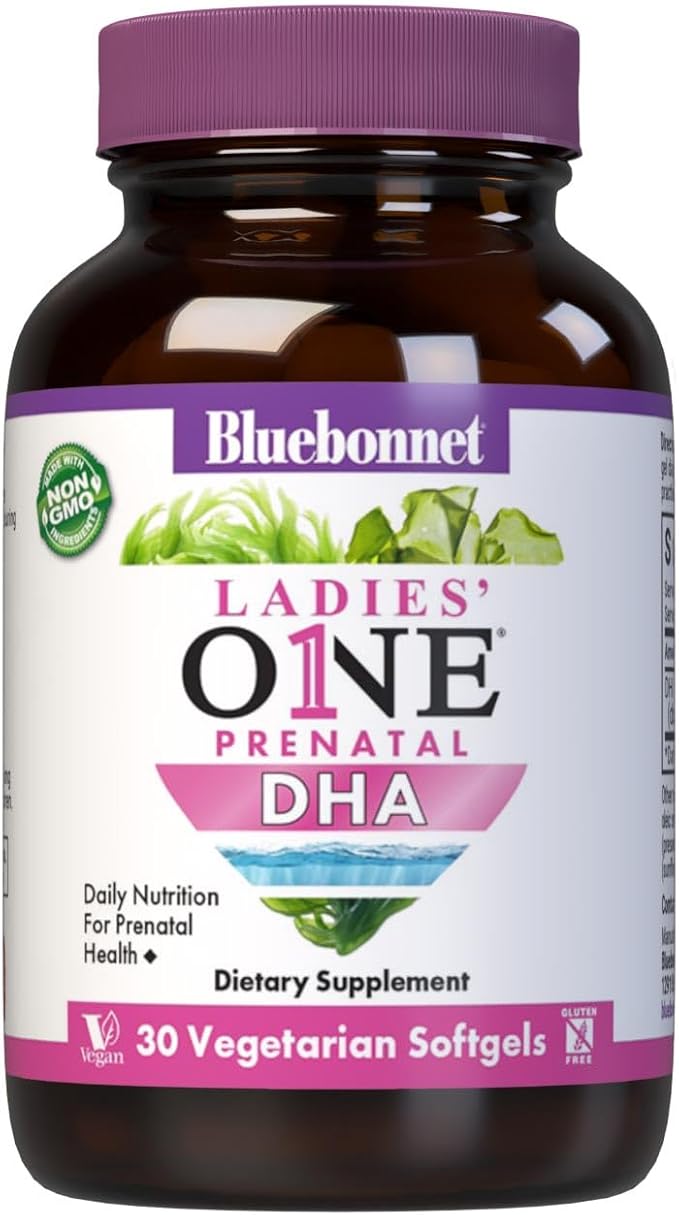 Bluebonnet Nutrition Ladies' One Prenatal DHA, Daily Nutrition for Prenatal Health*, Non-GMO, Vegan, Gluten-Free, 30 Vegetarian Softgels, 30 Servings