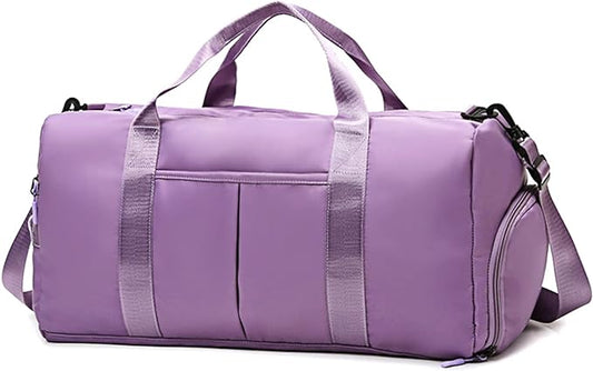ZGWJ Sports Gym Bag with Wet Pocket & Shoes Compartment, Waterproof Shoulder Weekender Bag for Women and Men Swim Sports Travel Gym Bag Lightweight and easy Carry on Purple