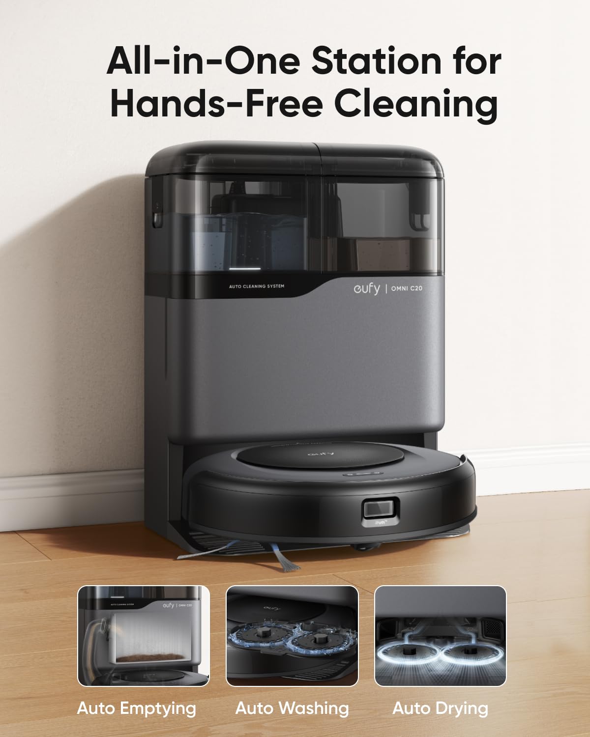 eufy Robot Vacuum Omni C20 with All-in-One Station,3.35-Inch Ultra-Slim Body Replacement Washable Filter for Robot Vacuum Omni C20, 2-Pack