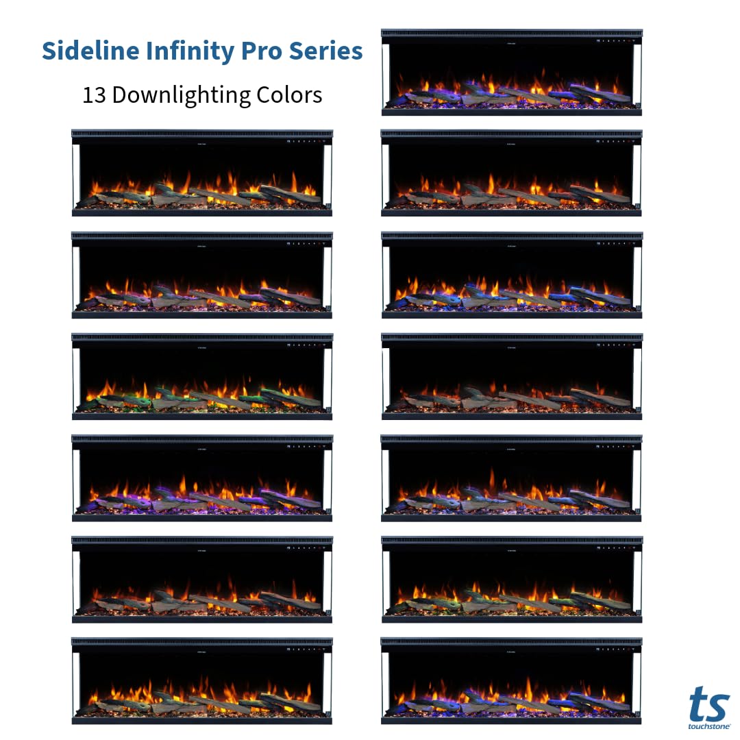 Touchstone Sideline Infinity Pro 3-Sided Smart 50" WiFi-Enabled Electric Fireplace - 80045 - Built-in - 6 Realistic Flame Colors- 13-Color Down Lighting- Crackle Sound- 1,500W Heater