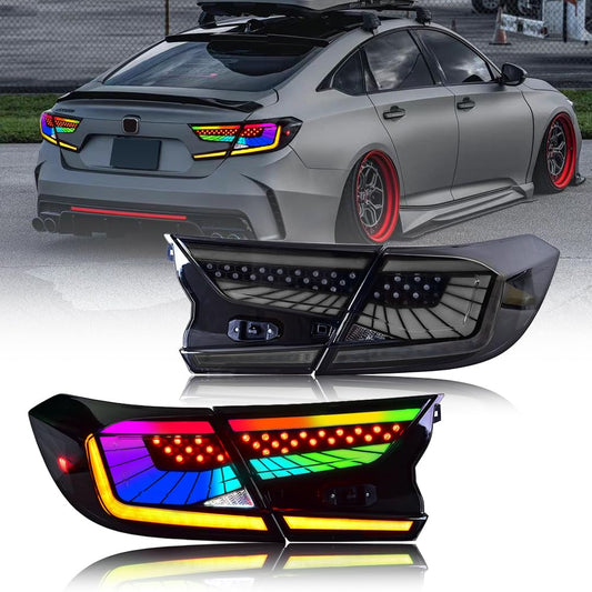 T T-ABC Star Style RGB Taillight Compatible with Honda Accord Tail Lights 2018-2022 EX EXL LX Sport Touring Hybrid Rear Light V3 Color Changing LED Sequential 10th Accessories Custom Back Part