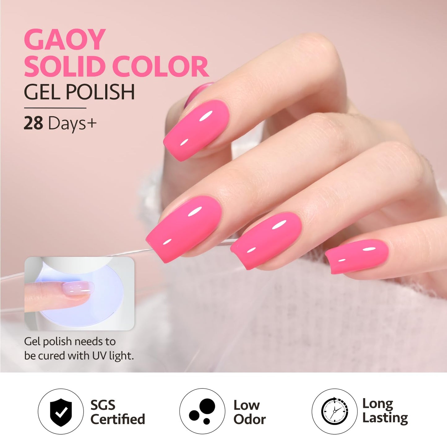 GAOY Pink Gel Nail Polish Set, 6 Colors Neon Light Bright Baby Pink Soak Off UV Light Cure Gel Polish Kit for Salon and Nail Art DIY at Home