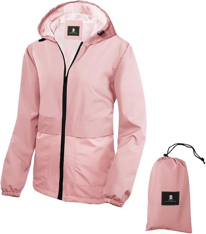 SaphiRose Lightweight Rain Jacket Women Waterproof Breathable Raincoat Packable Hooded Windbreaker