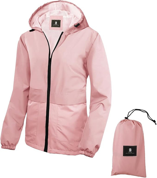 SaphiRose Lightweight Rain Jacket Women Waterproof Breathable Raincoat Packable Hooded Windbreaker