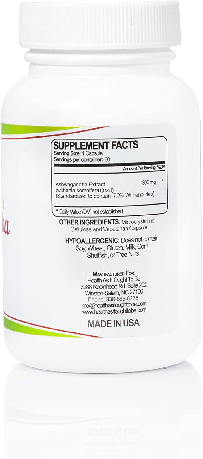 Health As It Ought To Be Ashwagandha 7% Withanolides Supplement | Physician Formulated | 1 Cap Daily Formula | 60 Capsules