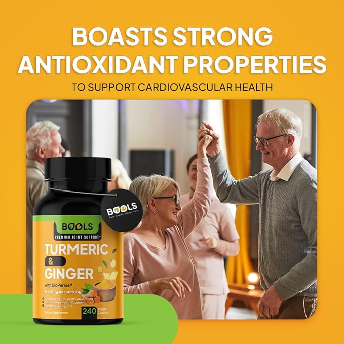 Bools Turmeric Curcumin Supplement with BioPerine & Ginger, Turmeric Curcumin with Black Pepper 1950mg for Max Absorption Joint Support- Non-GMO Turmeric Supplement, Vegan, 240 Capsules