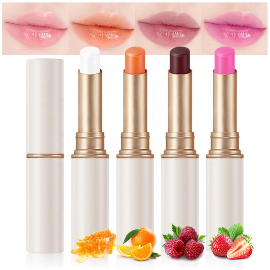 evpct 4Pcs Honey Orange Raspberry Strawberry Lip Balm Color Changing Lipstick Set, Korean Makeup PH Mood Magic Lipstick 24 Hours Original Color Changing Long Lasting waterproof magicos pintalabios