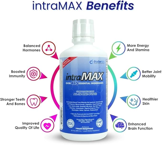 IntraMAX 2.0 Organic Liquid Multivitamin, Non GMO, Dairy Free, Gluten Free, Magnesium, Vitamin D, C and E, Zinc (32 oz., Peach Mango)