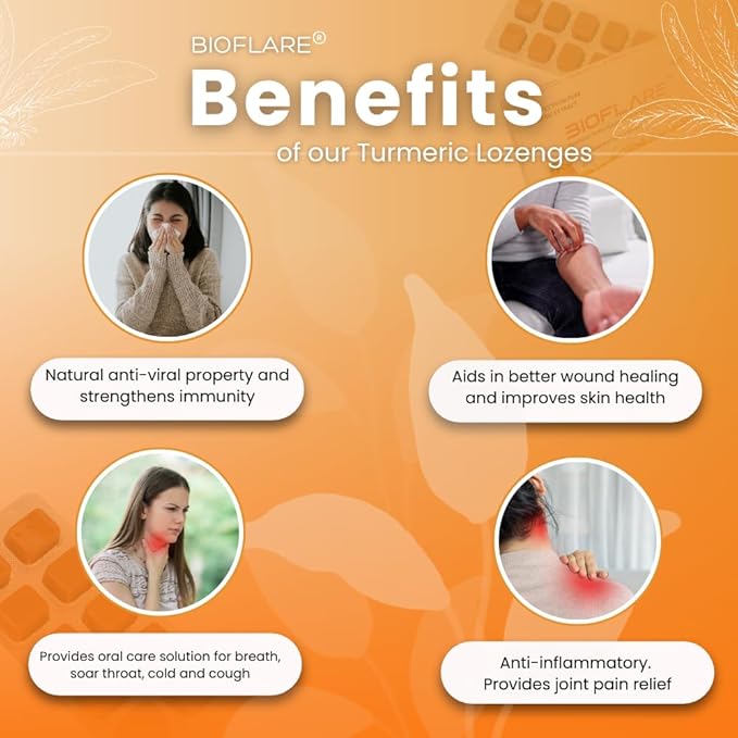BIOFLARE® Turmeric Advance Formula Lozenges for Sore Throat Relief | Clinically Tested Turmeric Supplement for Immunity, Inflammation, Liver Support & Digestive Health (3-Pack)