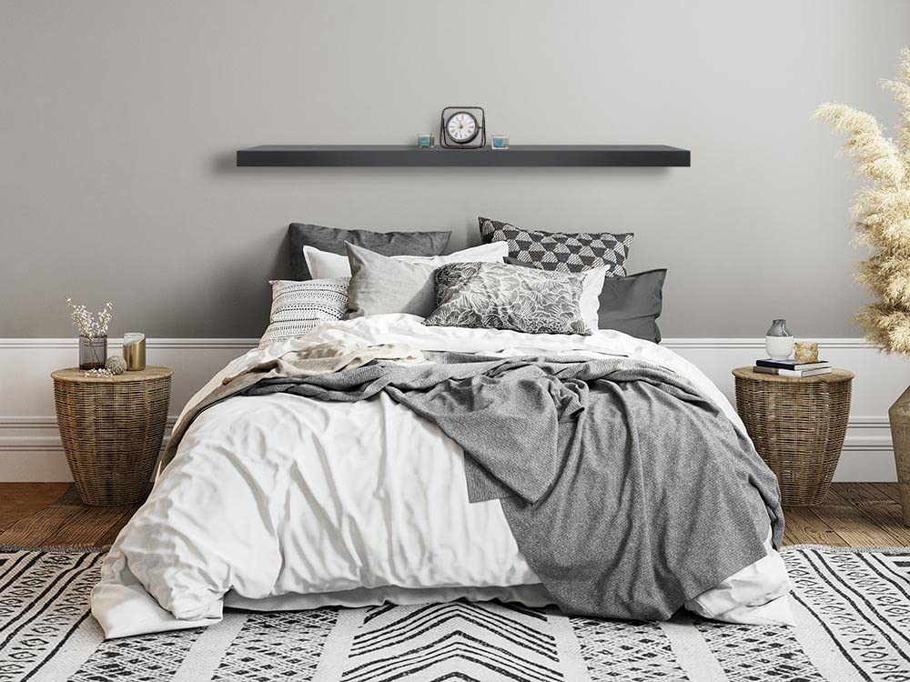 MANTELSDIRECT Titus 52 Inch Metal Stainless Steel Non-Combustible Fireplace Mantel Shelf - Shadow Iron Beautiful Modern Shelf Perfect for Electric Fireplaces and More!