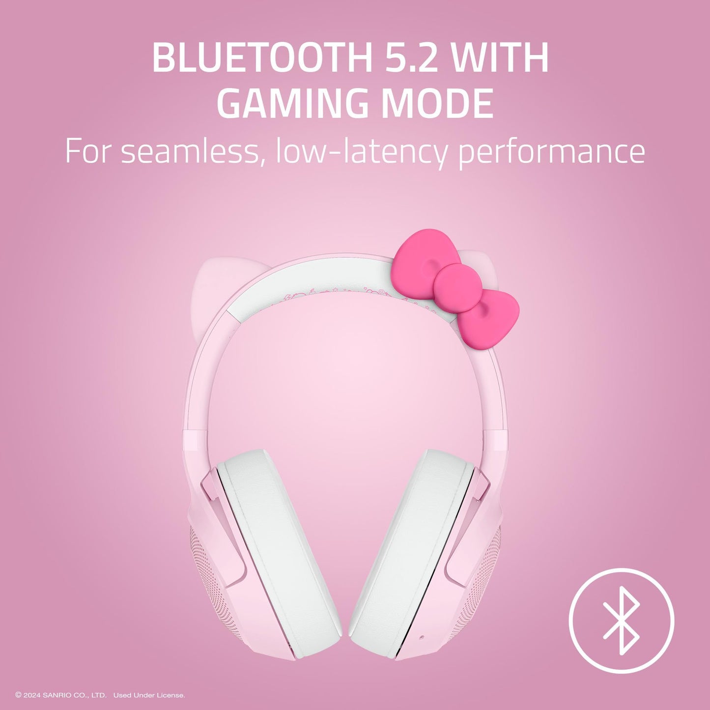 Razer Kraken Kitty V2 BT Wireless RGB Headset: Chroma RGB - Bluetooth 5.2-40 mm Drivers - 40 Hr Battery w/Type C Charging - Hello Kitty & Friends Edition