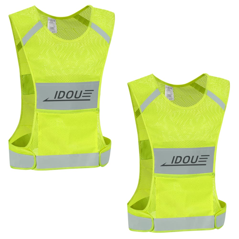 IDOU 2PACK Reflective Vest Safety Running Gear with Pocket, Ultralight &Adjustable Waist&360°High Visibility for Running,Jogging,Biking,Motorcycle,Walking,Women & Men
