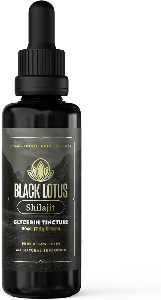 Black Lotus Pure Shilajit Resin Liquid Tincture, 50ml, 100% Pure Natural Shilajit for Men & Women with Amino Acids, 175mg Fulvic Acid, 85 Ionic Trace Minerals, for Immune Support, Focus, Energy
