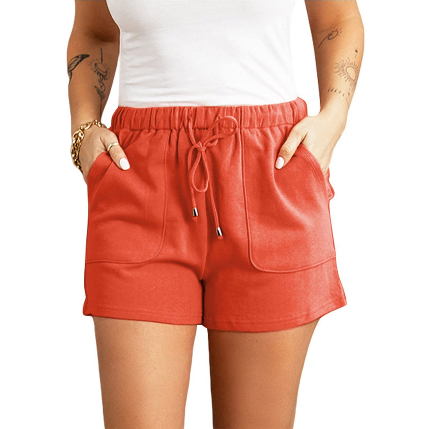 Binmer Summer Casual Elastic Waist Shorts for Womens 2024 Trendy Lightweight Beach Short Pants Solid Comfy Shorts with Pocket