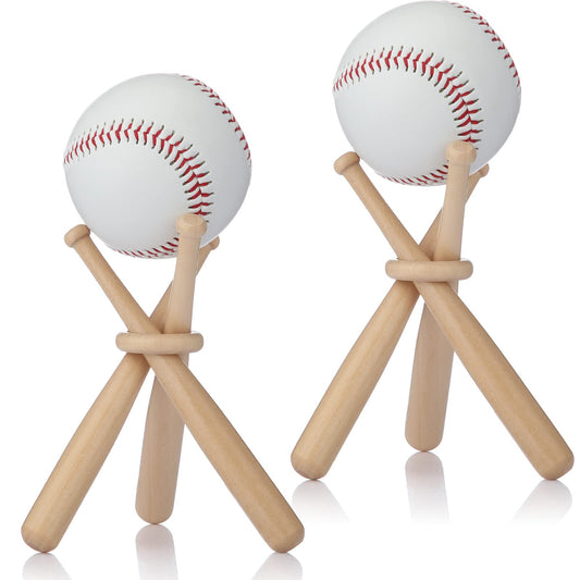 Honoson Baseball Stand Baseball Holders for Balls Display Baseball Bat Wooden Display Stand Holder Display Baseball Centerpieces for Tables for Baseball Sports Lover(Wood Color,2 Packs)