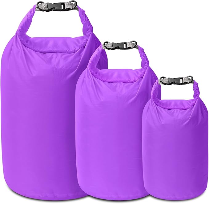 Dry Bag Set, Waterproof Small Lightweight Dry Bags for Paddle Board Kayaking, Fishing, Camping (Purple, 2L+5L+10L)